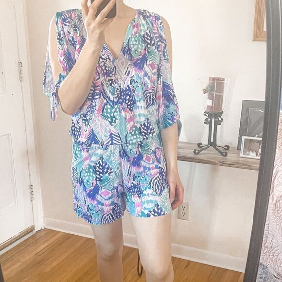 Lilly Pulitzer Bryce Romper in Quill Out Blue - Picture 10 of 10